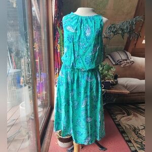 Paisley Halter Sundress L Mint Green Bohemian Midi Elastic Waist Old Navy Beach